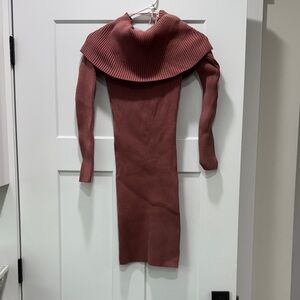 Ribbed Off-Shoulder Knit Dress in Mauve